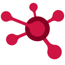 A red and maroon nucleus with five outreaching nodes
